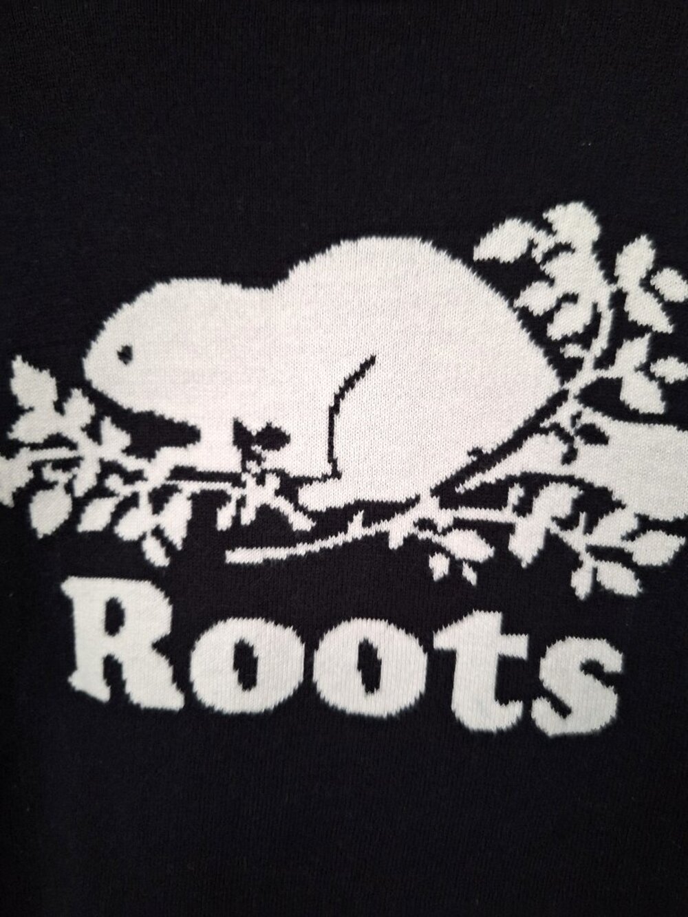 Roots Black and White Knit Crewneck Sweater 100% Cotton - Picture 3 of 7